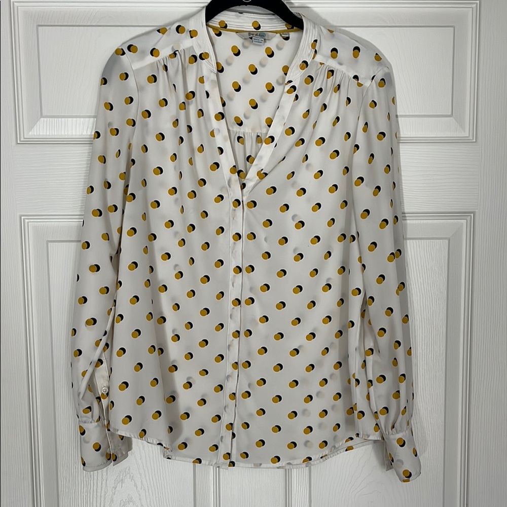 Boden White Cream Cuffed Sleeve Blouse with Notched Collar